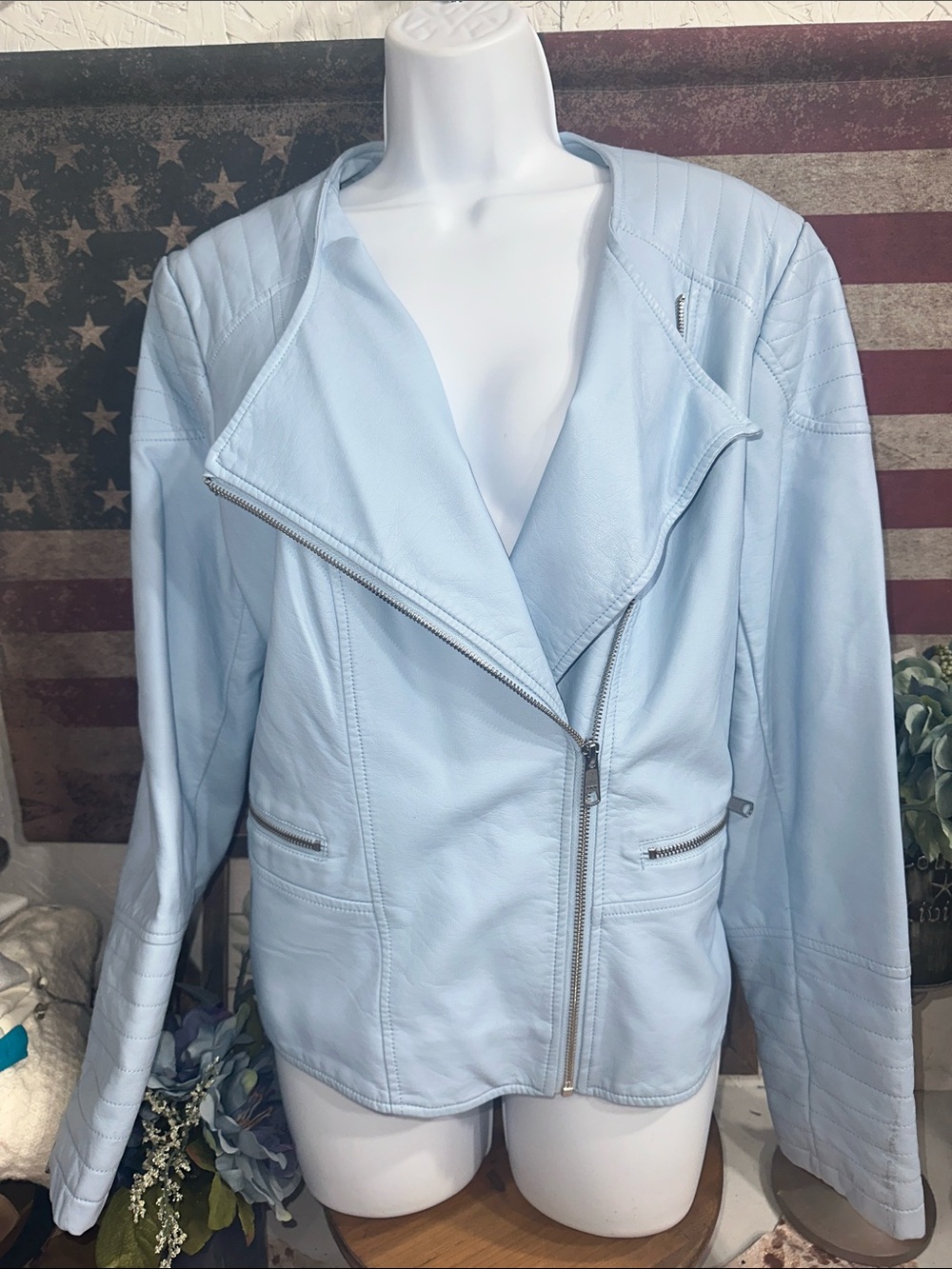 Apt. 9 Pastel Blue Faux Leather Moto Jacket
